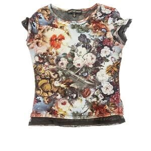 Almost Famous Mesh Top S Renaissance Floral Angel Print Sheer Y2K Goth Witchy
